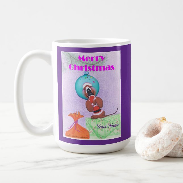 Caneca De Café Rato de Natal desejando Feliz Natal  (Com Donut)