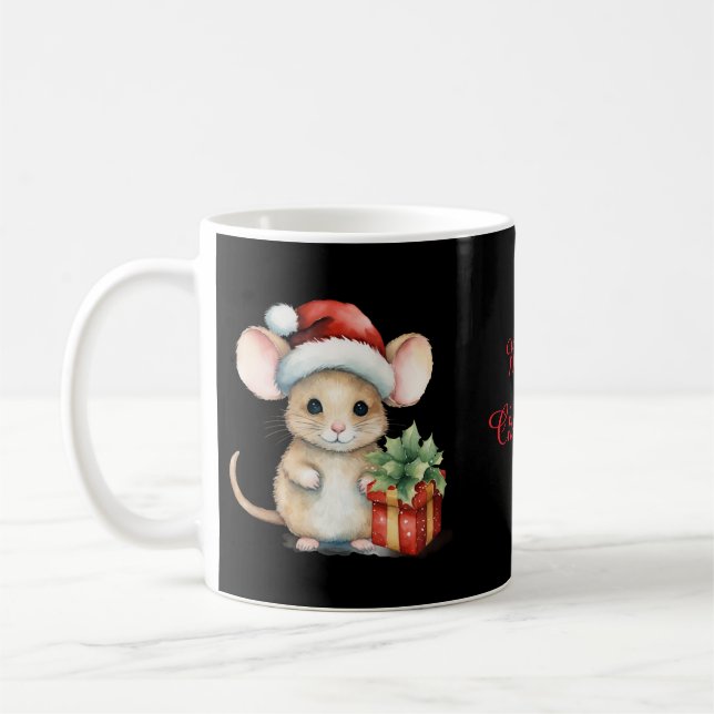 Caneca De Café Rato de Natal em Aquarela (Esquerda)