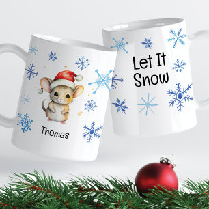 Caneca De Café Rato de Natal Que Neve Flocos Azuis De Neve