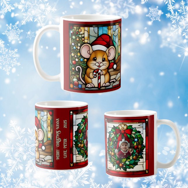 Caneca De Café Rato de Natal Vidro Manchado Falso Personalizável (Criador carregado)