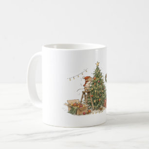 Caneca De Café Rato Fofo Decorando a Árvore de Natal para Amigos