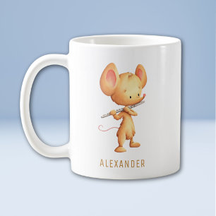 Caneca De Café Rato Fofo Tocando Flauta