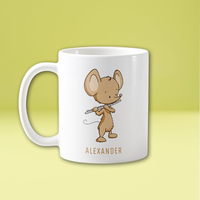 Caneca De Café Rato Fofo Tocando Flauta Personalizado (Criador carregado)