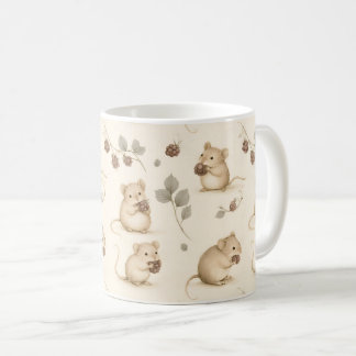Caneca De Café Ratos da Floresta em Aquarela e Amoras Silvestres