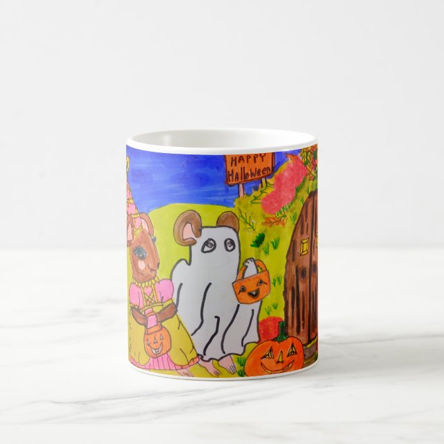 CANECA DE CAFÉ RATOS DE HALLOWEEN PEDINDO DOCE OU TRUQUE  (Centro)