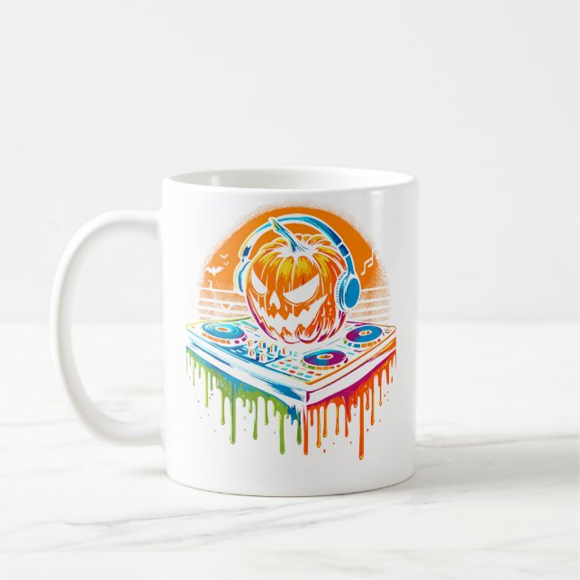 Caneca De Café Rave Techno Halloween Abóbora Edm Festival Engraça (Esquerda)