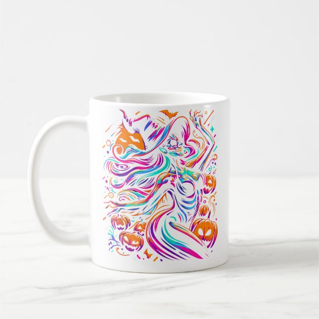 Caneca De Café Rave Techno Halloween Bruxa Edm Festival Engraçado (Esquerda)