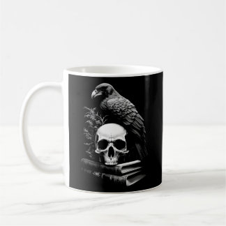 Caneca De Café Raven Bird Skull E Livros Witchy Occult Academia