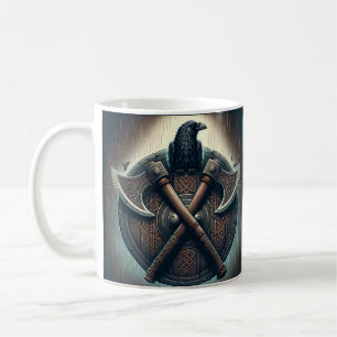 Caneca De Café Raven e Eixos - Arte de Muro do Guerreiro Nórdico