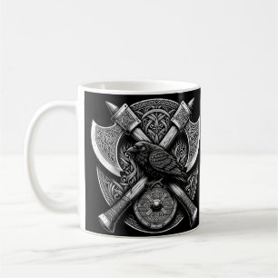 Caneca De Café Raven e Eixos - Arte de Muro do Guerreiro Nórdico