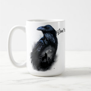 Caneca De Café Raven e lobo que uivam na lua
