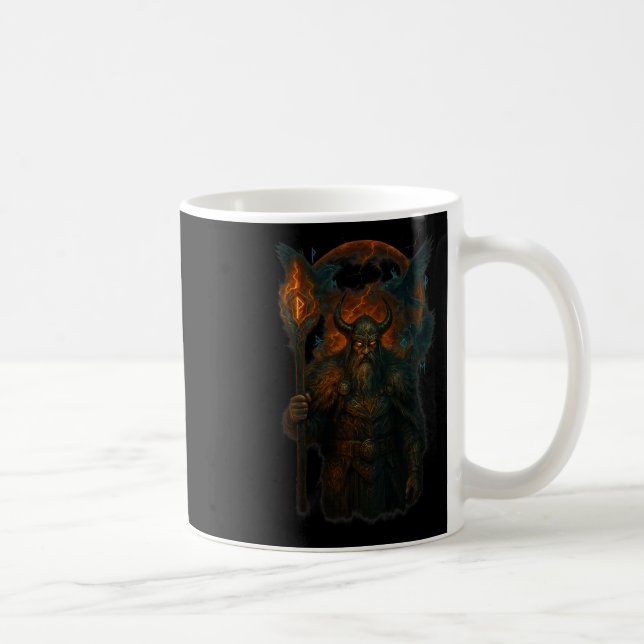 Caneca De Café Raven Viking Halloween Design Norse Sorcerer Moon (Direita)