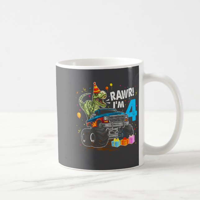 Caneca De Café Rawr I'm 4 4th Birthday T Rex Dinosaur Funny Party (Direita)