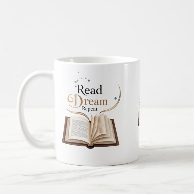 Caneca De Café Read Dream Repeat Ceramic Mug - Flaming Book  (Esquerda)