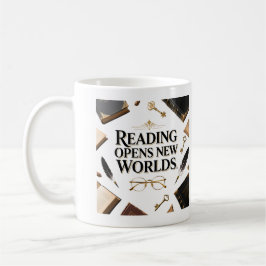 Caneca De Café Reading Opens New Worlds Book Lover Graphi