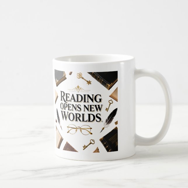 Caneca De Café Reading Opens New Worlds Book Lover Graphi (Direita)