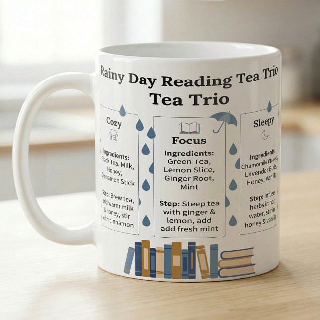 Caneca De Café Reading Tea Steeping Guide for Rainy Days  (Criador carregado)