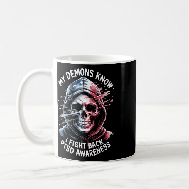 Caneca De Café Reaper Ptsd Meus Demônios Sabem Que Eu Luto Saúde  (Esquerda)