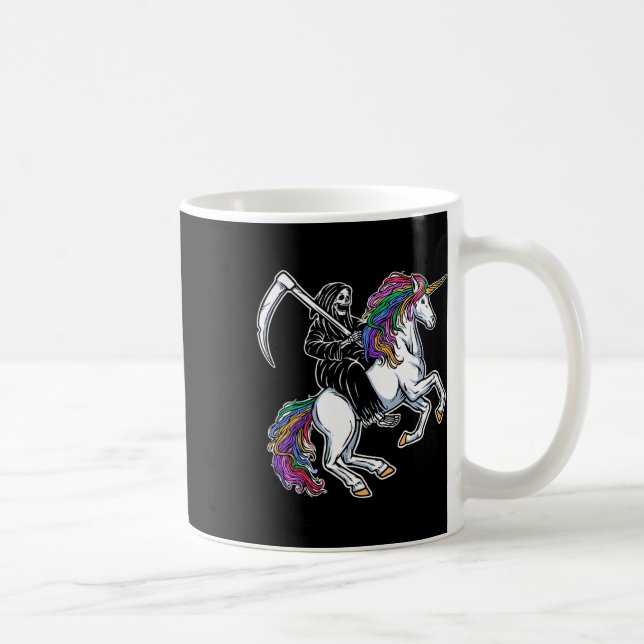 Caneca De Café Reaper Riding Unicorn Rainbow Skeleton Halloween (Direita)