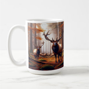 Caneca De Café Rebanho de Alces Outono Dourado Floresta Encantada