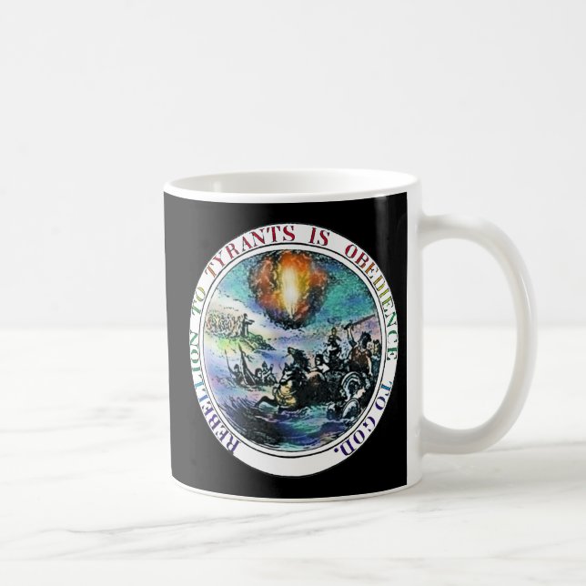 Caneca De Café Rebelião aos tiranos Ben Franklin Excelente Seal (Direita)