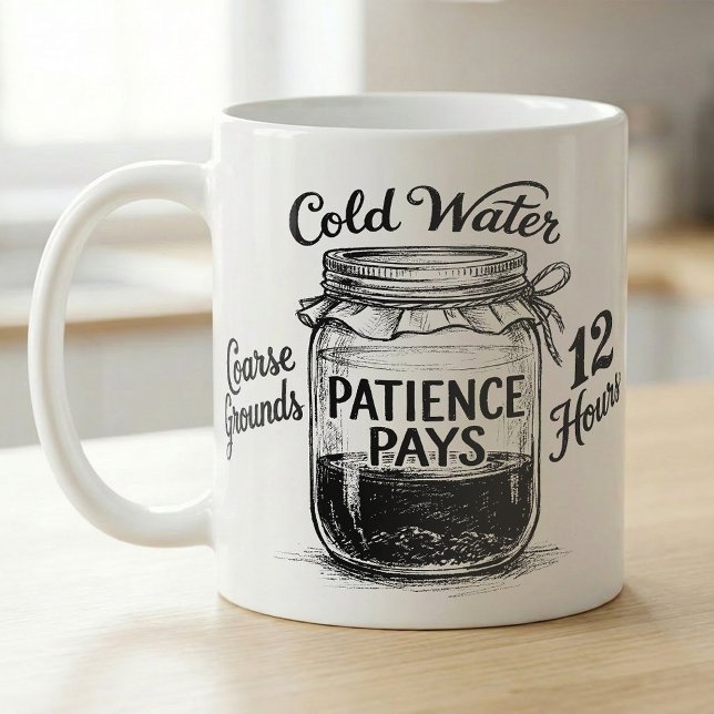 Caneca De Café Receita de Café Coado a Frio a Paciência Compensa (Criador carregado)