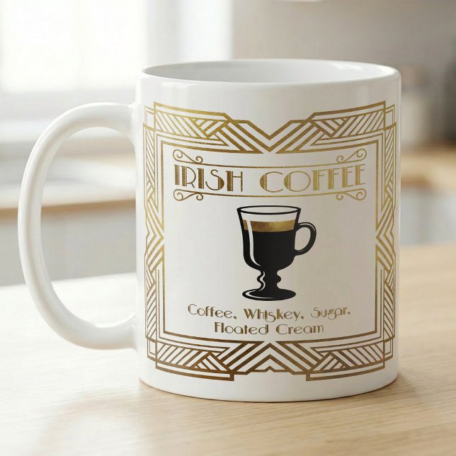 Caneca De Café Receita de Café Irlandês Arte Dourada (Criador carregado)