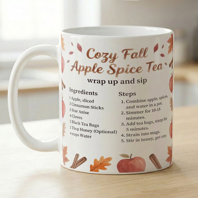 Caneca De Café Receita de Chá de Tempero de Maçã com Aquarela de  (Criador carregado)