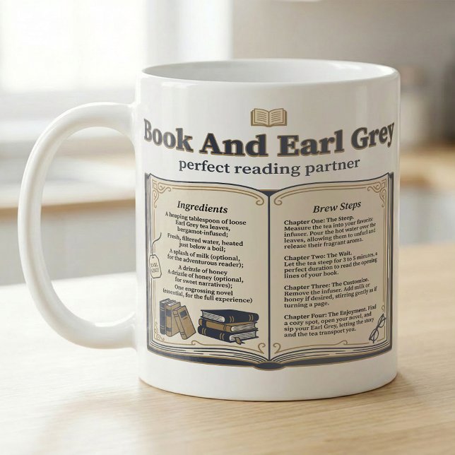 Caneca De Café Receita de Livro e Chá Earl Grey (Criador carregado)
