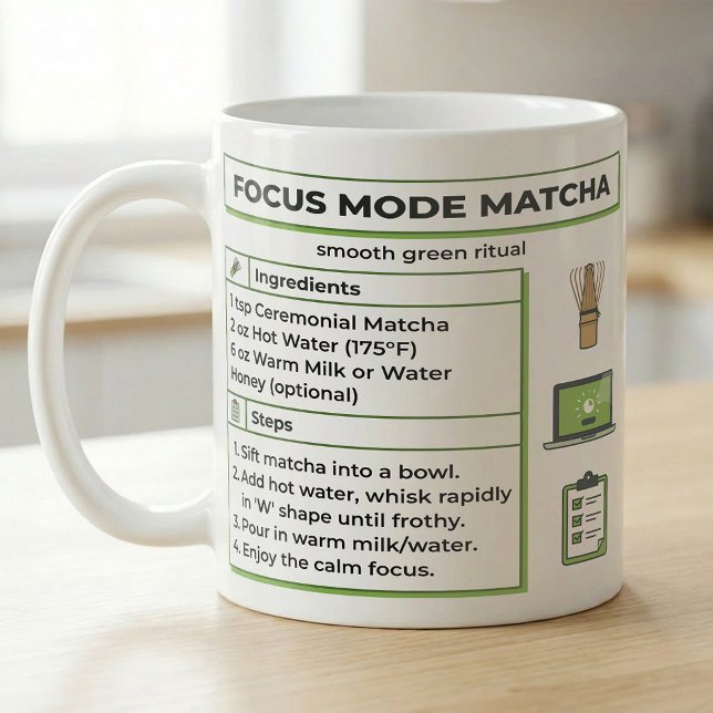 Caneca De Café Receita de Matcha Latte Modo Foco (Criador carregado)