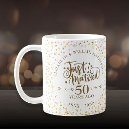 Caneca De Café Recem casados 50º Aniversário Dourado Corações