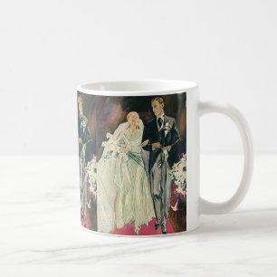 Caneca De Café Recém-casados de casamento retrô, noiva feliz e no
