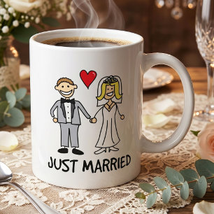 Caneca De Café Recém-Casados Noiva e Noivo Cartoon
