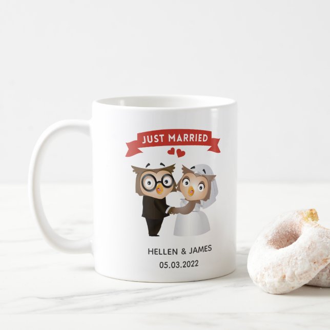 Caneca De Café Recem casados Owl Wedding (Com Donut)