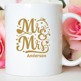 Caneca De Café Recém-casados Sr. e Sra. Dourada Lettering Gift