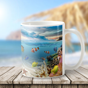 Caneca De Café Recife De Coral Submarino Com Peixes Tropicais