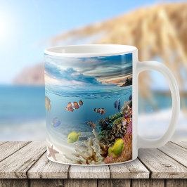 Caneca De Café Recife De Coral Submarino Com Peixes Tropicais