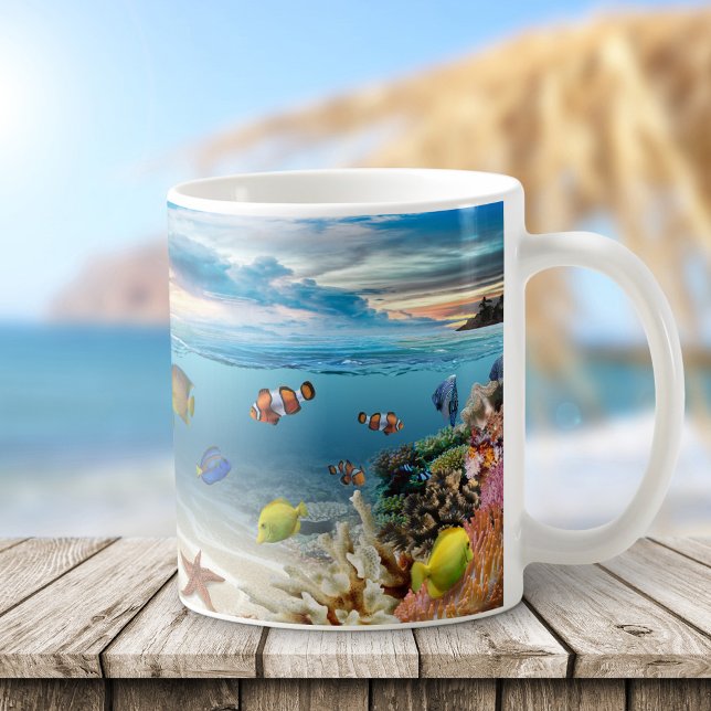 Caneca De Café Recife De Coral Submarino Com Peixes Tropicais (Criador carregado)