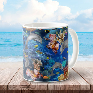 Caneca De Café Recifes submarinos de coral de golfinhos
