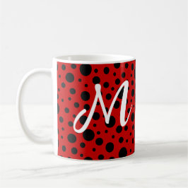 Caneca De Café Red and black polka dots funny ladybug