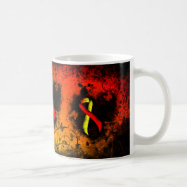 Caneca De Café Red and Yellow Awareness Ribbon Grunge Heart Coffe