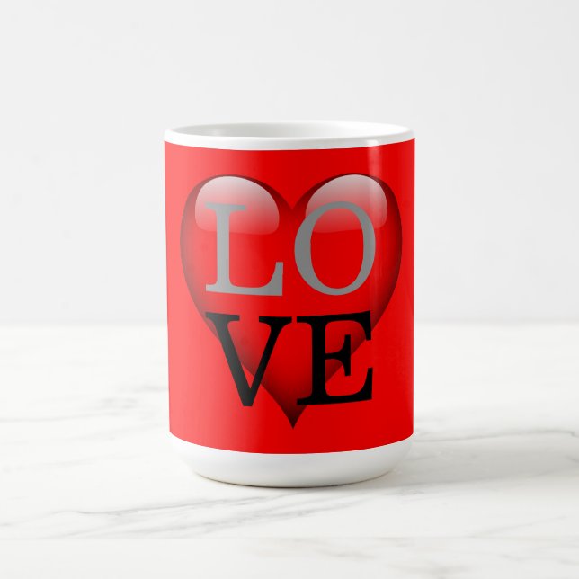 Caneca De Café Red Background Love Wedding Heart (Centro)