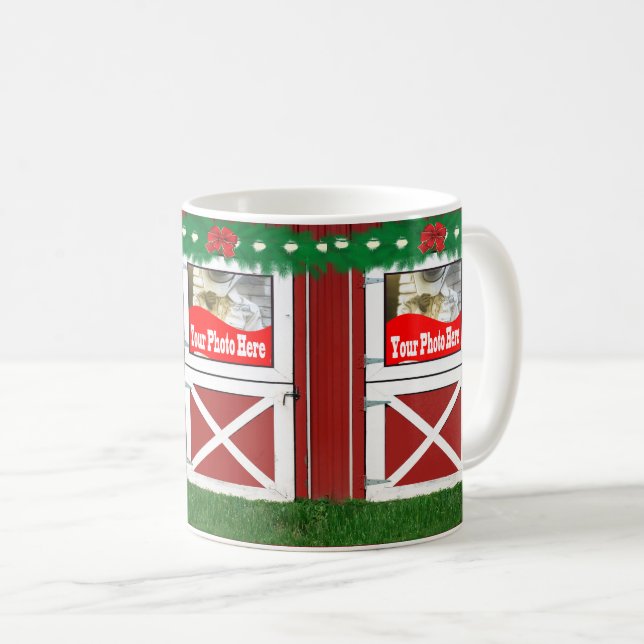 Caneca De Café Red Barn Door Custom 3 Photo Holiday Coffee Mug (Frente Esquerda)