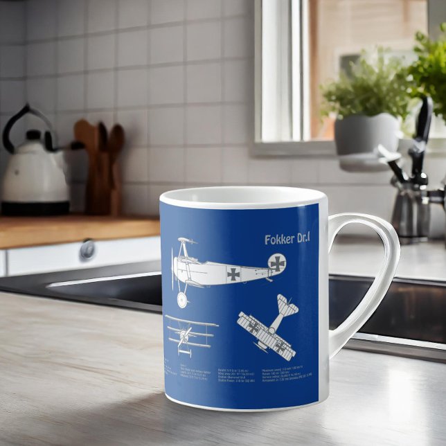 Caneca De Café Red Baron Fokker Dr. 1 - Avião Blueprint ABD (Criador carregado)