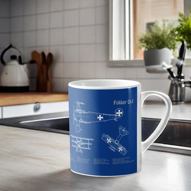 Caneca De Café Red Baron Fokker Dr. 1 - Avião Blueprint AD (Criador carregado)