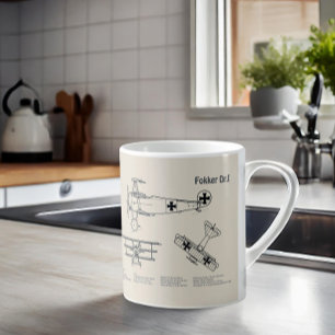 Caneca De Café Red Baron Fokker Dr. 1 - Avião Blueprint SD