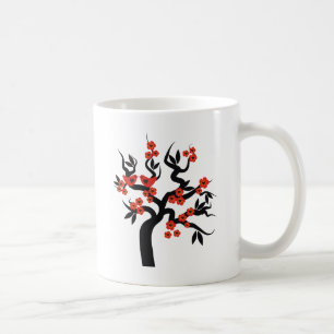 Caneca De Café Red Black Love bird sakura cherry tree & Blossoms