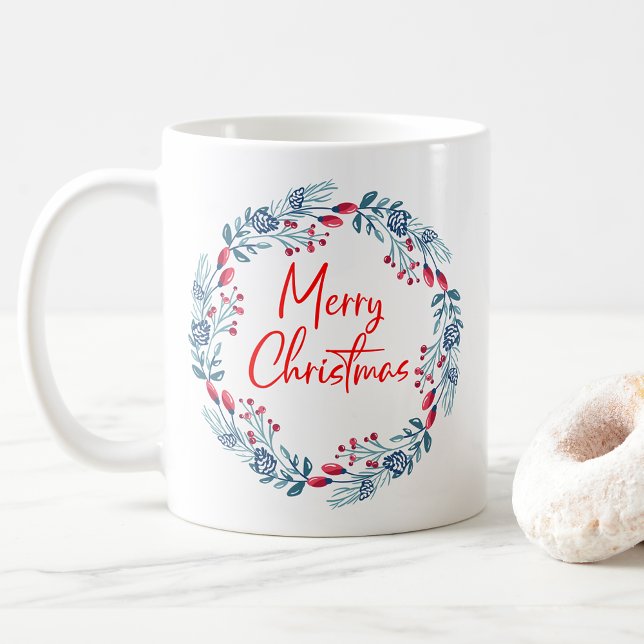 Caneca De Café Red Blue Holly deixa a coroa feliz Natal (Criador carregado)