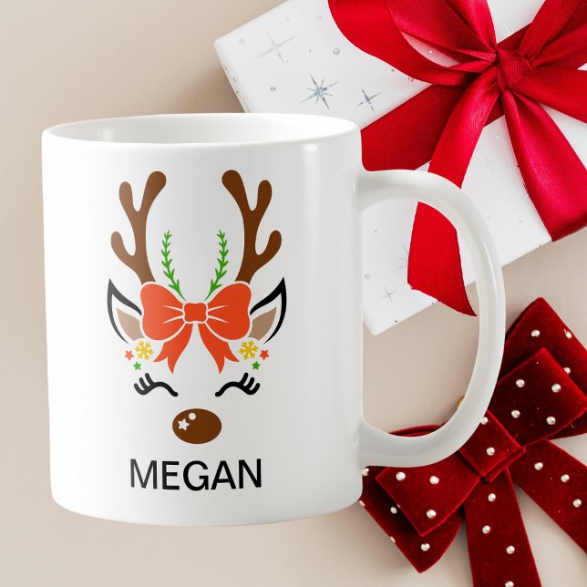 Caneca De Café Red Bow Holiday Antlers Reindeer Face (Red Bow Holiday Antlers Reindeer Face Coffee Mug
)
