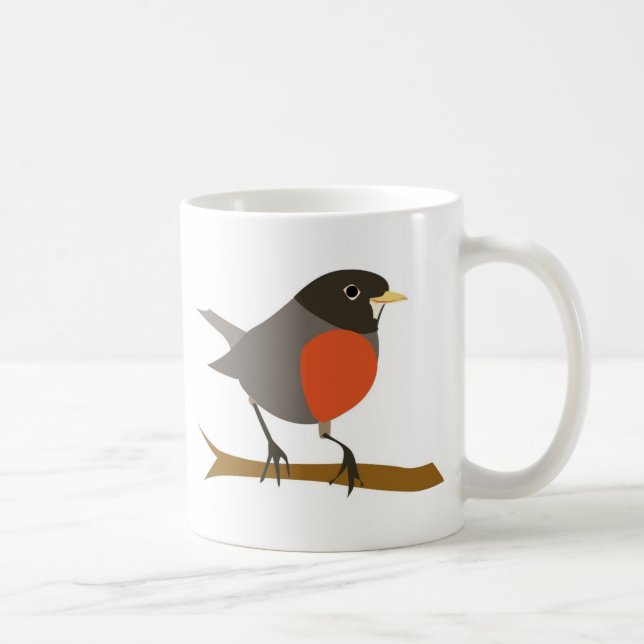 Caneca De Café Red Breast Robin no Branch (Direita)